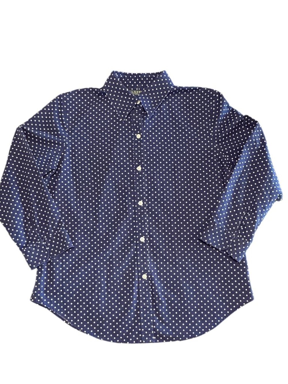 Lauren Ralph Lauren Navy Blue Polka Dot 3/4 Sleeve Button Up Womens size Unknown